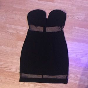 Black Strapless Bodycon Dress with mesh detail
